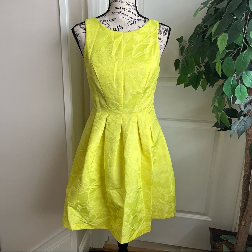 Alexia Admor Jacquard Fit & Flare Sleeveless Dress Yellow Sz XS